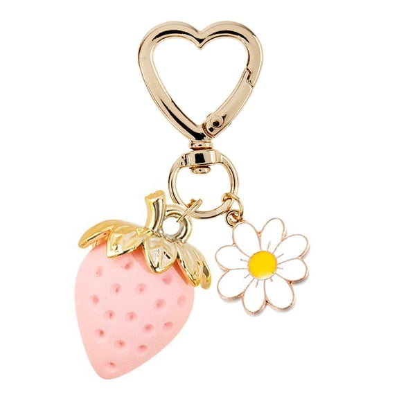 Cute Strawberry Keychain,Bag Charms,Kawaii Heart Flower Daisy Key chains Accessories Decor for Girls Purse Gift