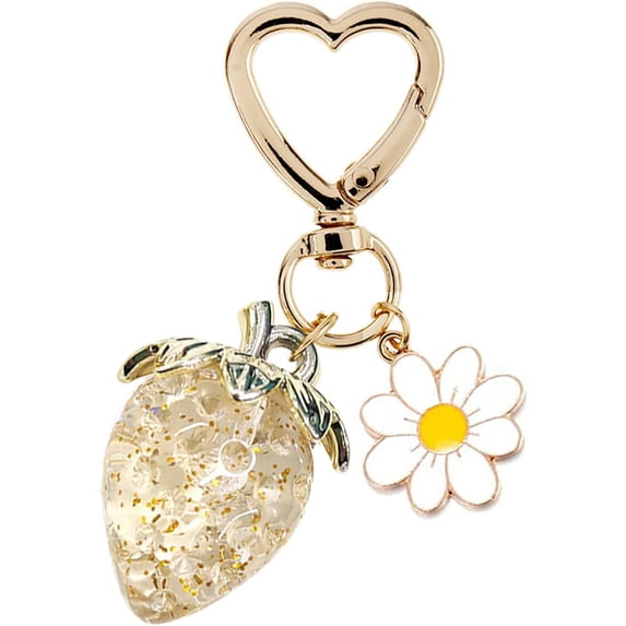 Cute Strawberry Keychain,Bag Charms,Kawaii Heart Flower Daisy Key chains Accessories Decor for Girls Purse Gift