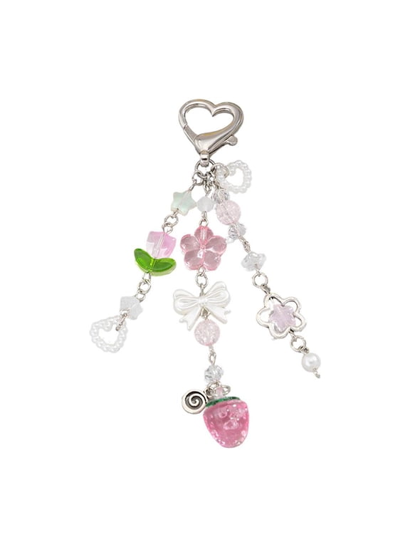 Cute Strawberry Keychain Kawaii Pearl Tulip Bag Charm Backpack Purse