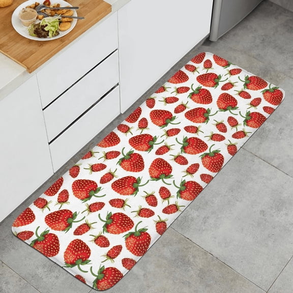 Cute Strawberry Kitchen Mat - Non-Slip Comfort Standing Pad for Kitchen, Bedroom, and Living Room Decor, Absorbent Fruit Mat