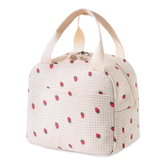 Cute Strawberry Lunch Bag for Women Men, Insulated Lunch Box Tote Bag Corduroy Reusable Leakproof Bento Cooler Bag for Office Work Picnic Travel, 9.8L