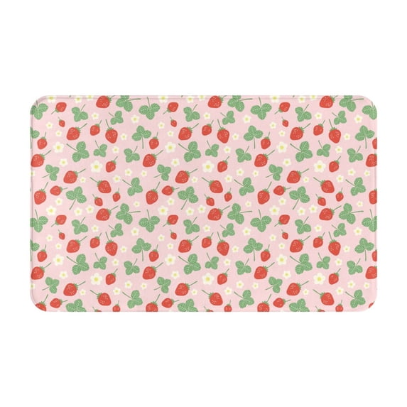 Cute Strawberry Mint Green Leaves Front Door Mat, Indoor Mats for Bedroom Bathroom Kitchen, Floor Mat Non-Slip, Soft Carpet Floor Cover Machine Washable Entryway Mat - 20x31.5in