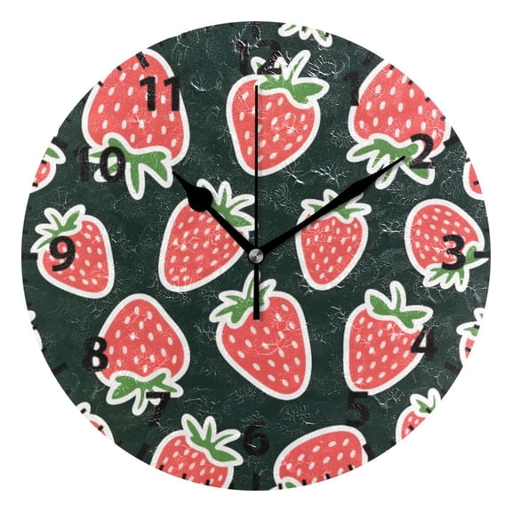 Cute Strawberry Pattern Wall Clock 10in Round Artistic Oil Painting Home Decor Desk Table Clock