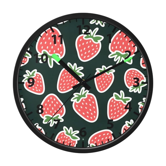 Cute Strawberry Pattern Wall Clock 12 Inch Voice Activated Night Light Silent Non Ticking