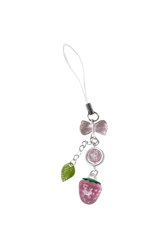Cute Strawberry Pendant Keychain Delicate Bowknot Bead Keyring Backpack Charm Ornament Sweet Keyholder