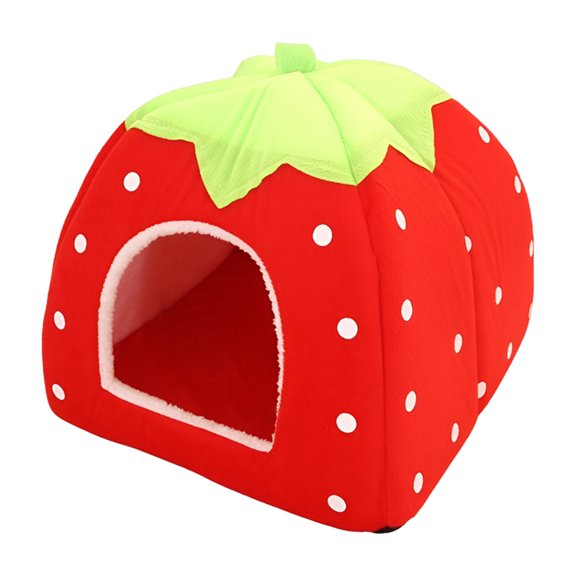 Cute Strawberry Pet Dog and Cat House Foldable Warm and Soft Winter Dog Bed Puppy Dog House Kennel Nest Pet Supplies C
