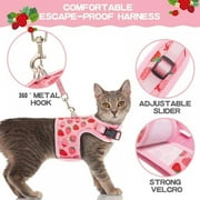 Adarl Cute Strawberry Print Cat Harness ,Pet Breathable Leash and Collar Set ,Escape Proof Mesh Cat Dog Walking Harness Leads, Adjustable for Kitties Puppies Rabbit Small Animals