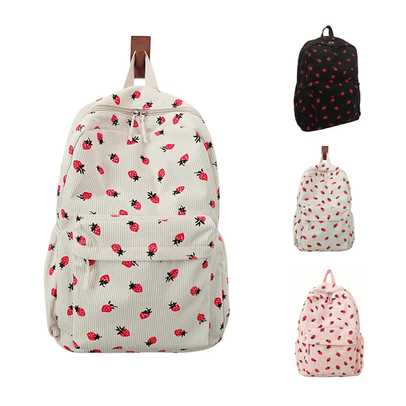 Cute Strawberry Print Lightweight Mini Backpack, Small Cartoon Pattern Daily Carry Bag, Adjustable Strap Portable Daypack For Outdoor Walking, Daily Outing And Short Trip Storage(White)