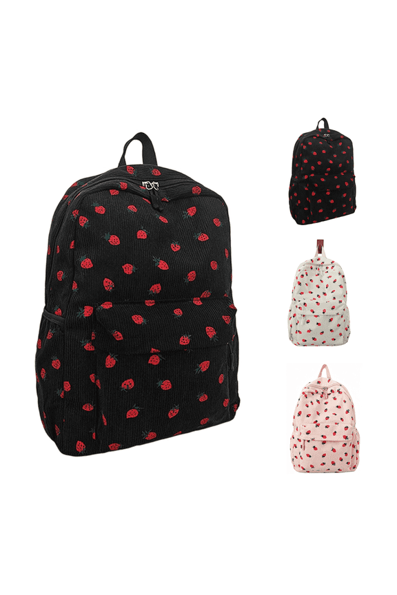 Cute Strawberry Print Lightweight Mini Backpack, Small Cartoon Pattern Daily Carry Bag, Adjustable Strap Portable Daypack For Outdoor Walking, Daily Outing And Short Trip Storage(Black)