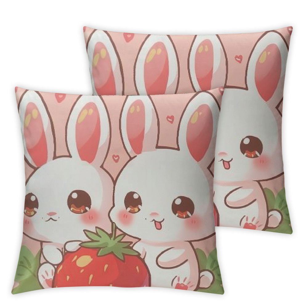 Cute Strawberry Rabbit Cushion Covers Set Animal Bunny Carrot Throw