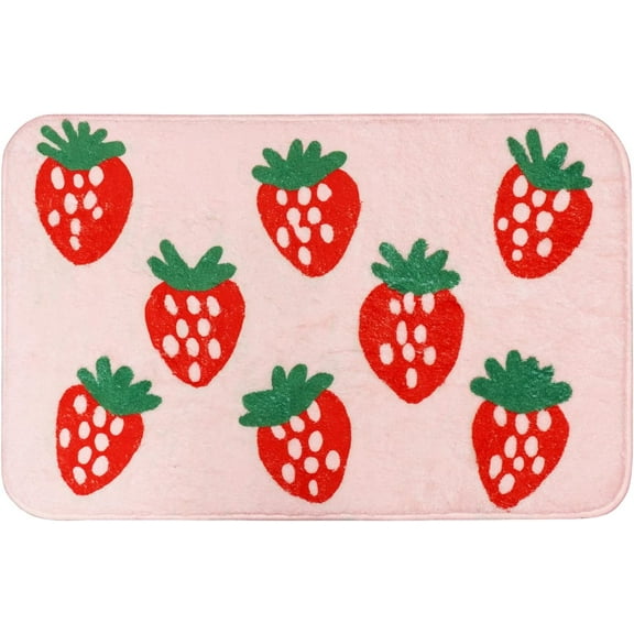 Cute Strawberry Rugs for Bathroom Bedroom, Pink Bathroom Rugs Non Slip, Soft Fluffy Washable Small Preppy Rug for Tub Shower Kitchen Sink 17""x27"", Medium