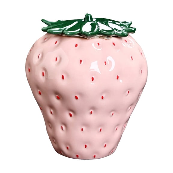 Cute Strawberry Shape Ceramic Canister With Lid For Candy Cookie Tea Coffee Storage Kitchen Decor (Pink)
