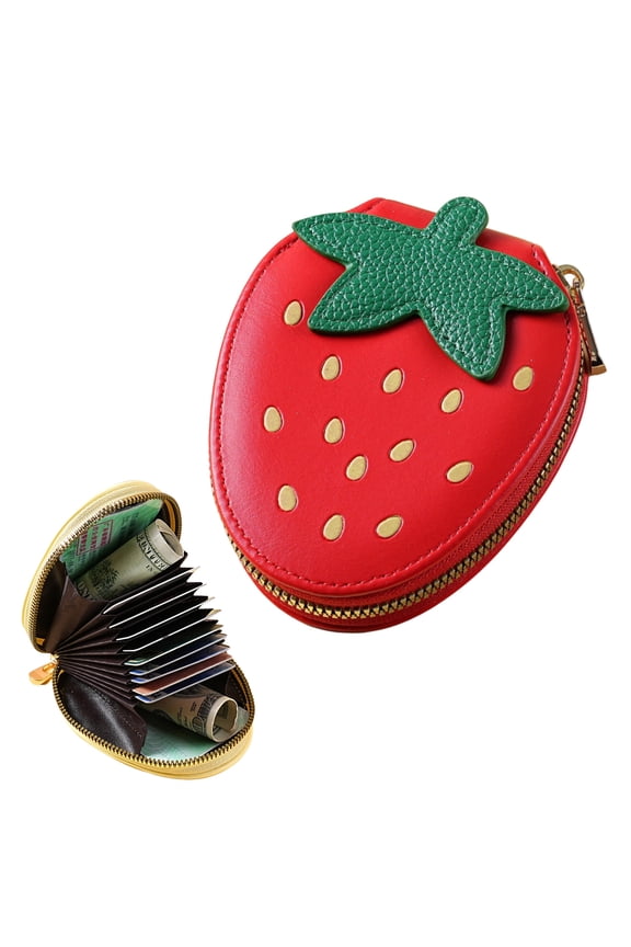 Cute Strawberry Shaped Coin Purse for Women,PU Leather Small Change Wallet with Zipper, Portable Organ Style Card Key Purse, Cute Style Purse Gift,Red
