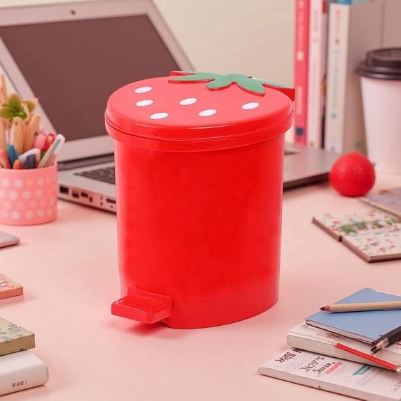 Cute Strawberry Shaped Plastic Bucket, Small Desktop Wastebasket for Kids Room and Car, Multipurpose Storage Container for Kitchen or Living Room