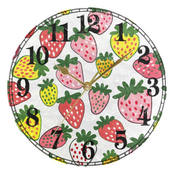 Cute Strawberry Silent Wall Clock 10" Non-Ticking Battery Clock