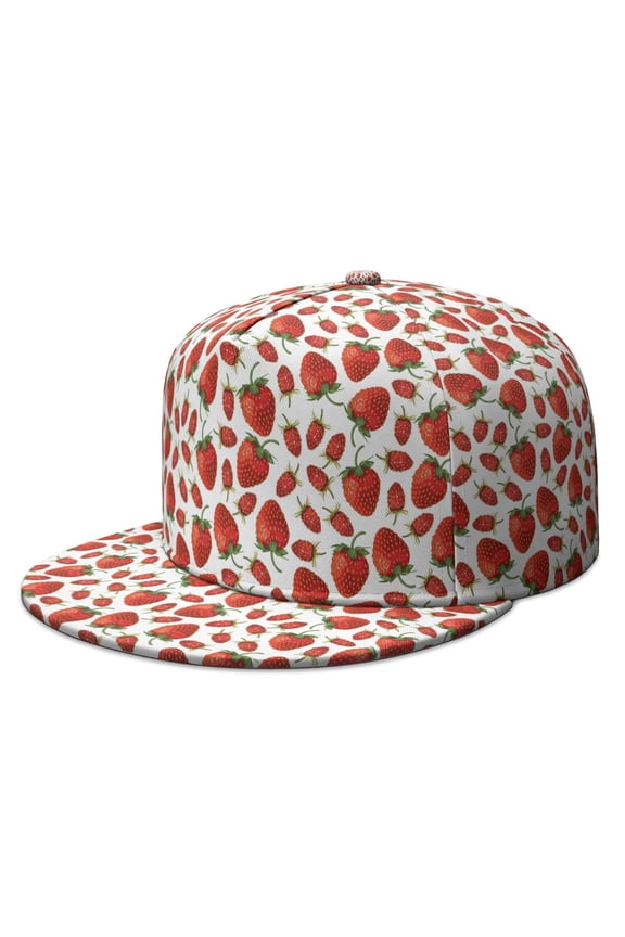 Cute Strawberry Snapback Hat - Unisex Flat Brim Cap with Adjustable Closure for Men & Women - Kawaii Fruity Streetwear