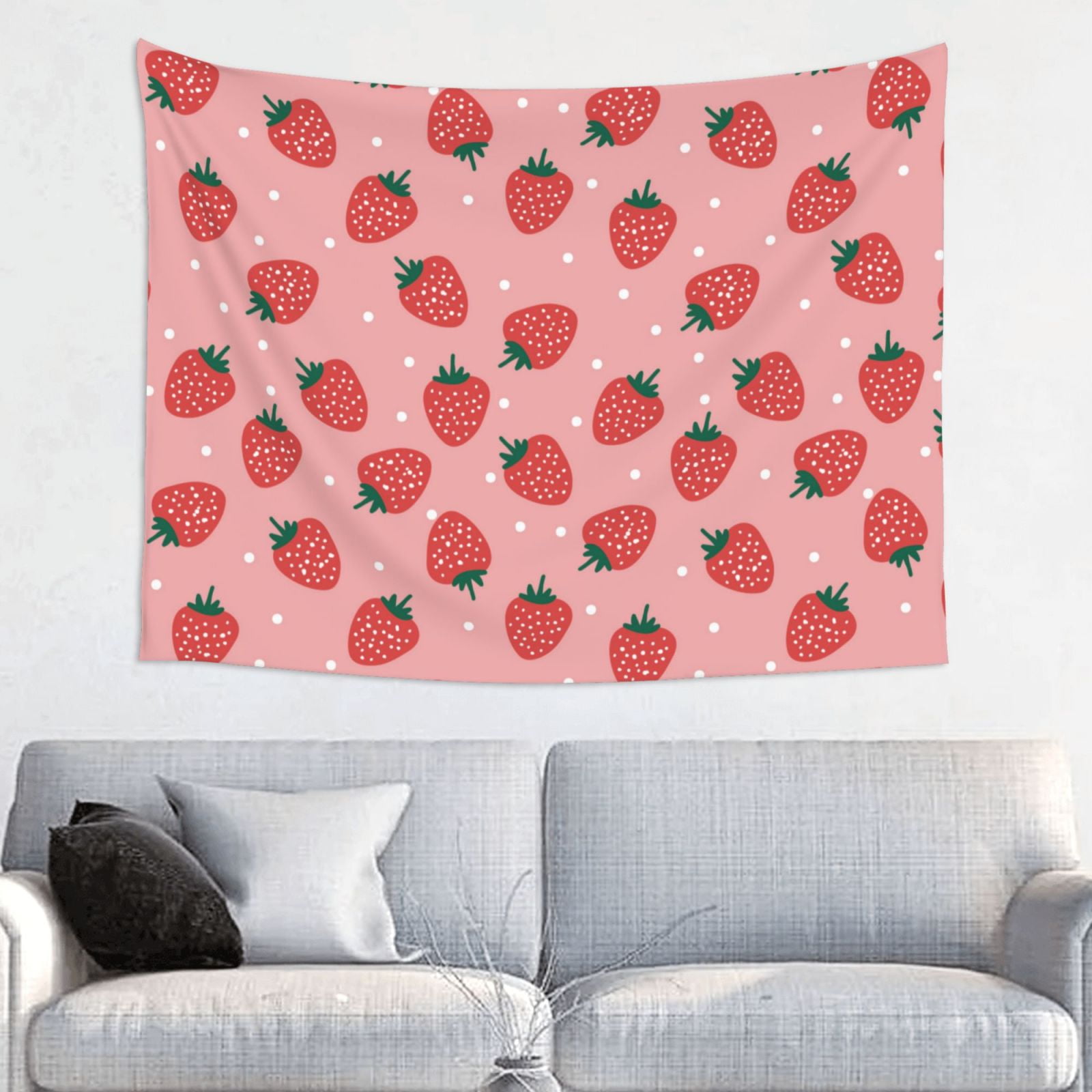 Cute Strawberry Starry Sky Pink Tapestry, Wall Tapestry Tapestry