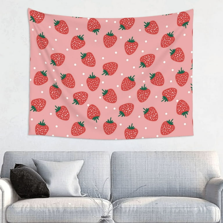 Cute Strawberry Starry Sky Pink Tapestry, Wall Tapestry Tapestry