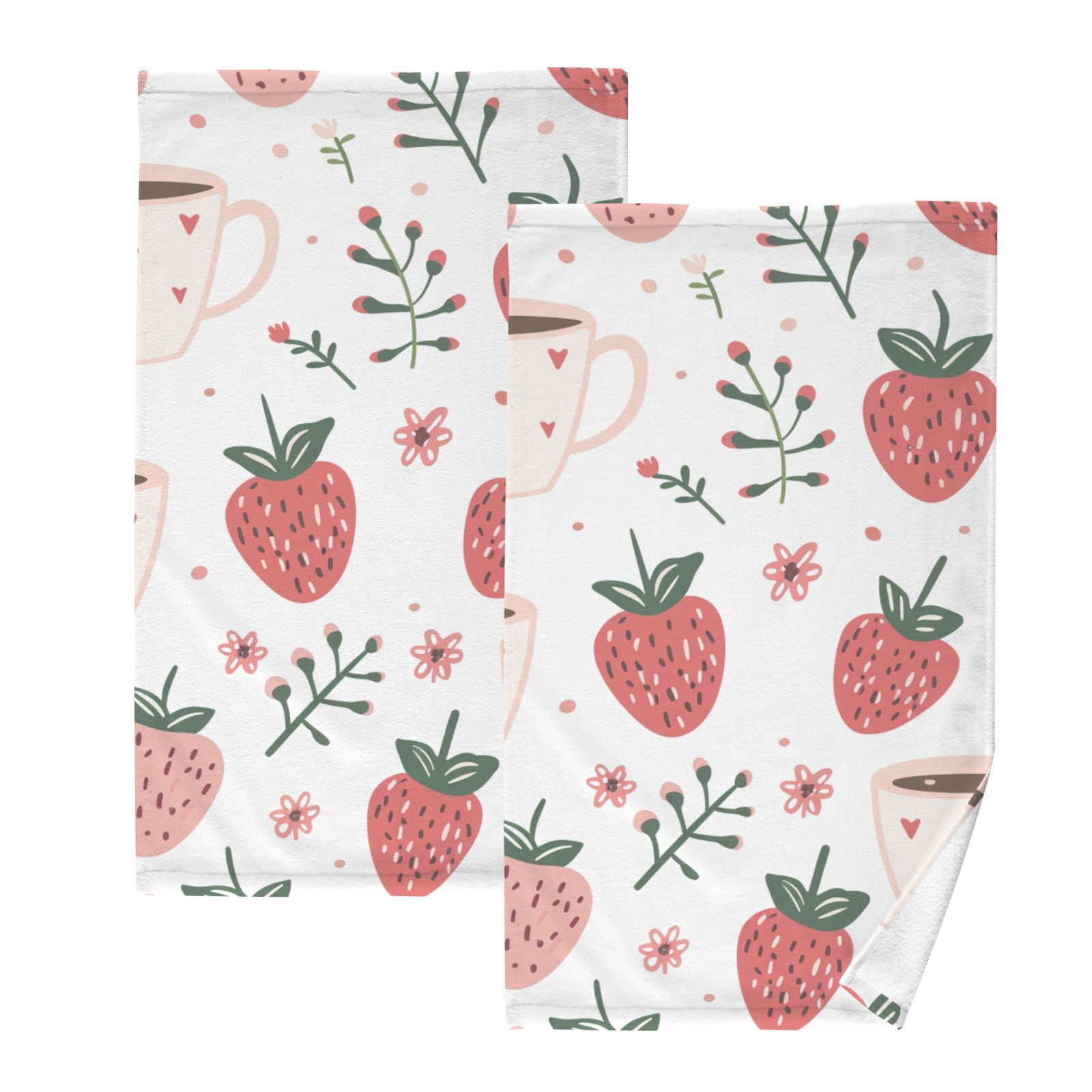 Cute Strawberry Tea Hand Towels Cotton Bath Towels Large Face Towels Absorbent for Bathroom 2 Packs