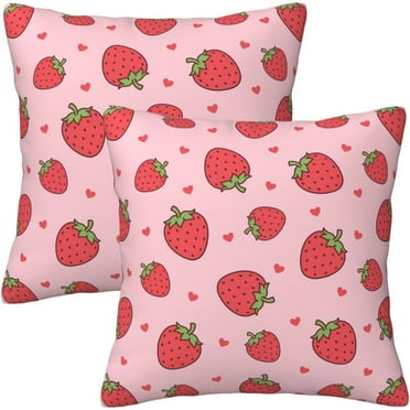 Cute Strawberry Throw Pillow Covers 18x18 in Set of 2, Decorative Farmhouse Pillow Case Square Cushion Covers for Sofa Bed Couch Living Room