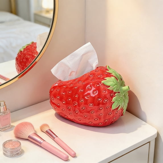 Cute Strawberry Tissue Box Cover, PVC Decorative Holder for Living Room Kitchen Bathroom, Kawaii Gi-rly Home Decor & Napkin Holder Gift