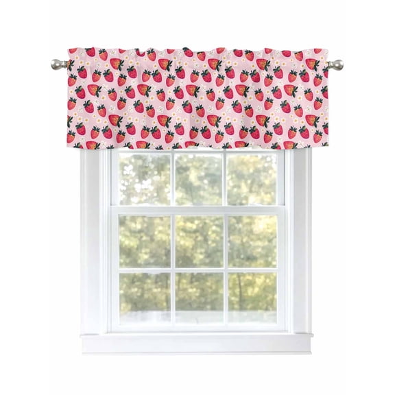 Cute Strawberry Valances for Windows, Rod Pocket Kitchen Valance Curtains - Soft & Washable Small Window Treatment for Living Room,&nbsp;Bathroom, Summer, 54x18inch