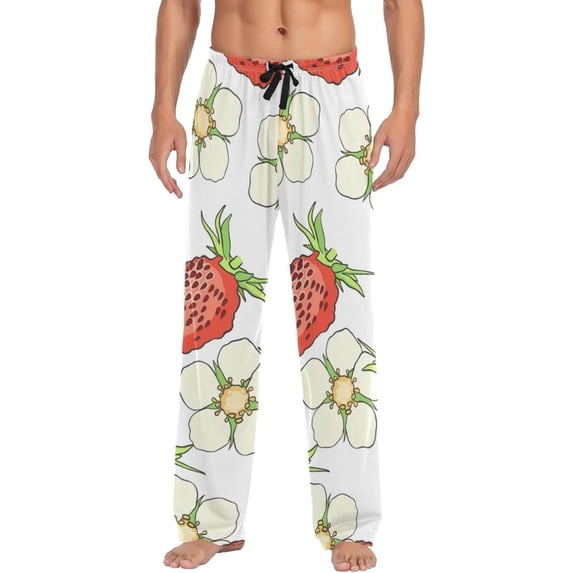 Cute Strawberry and Flowers Ghost Pajama Pants, Men's Lounge Pants Light with Drawstring and Pockets, Christmas New Year Birthday Father's Day Gifts