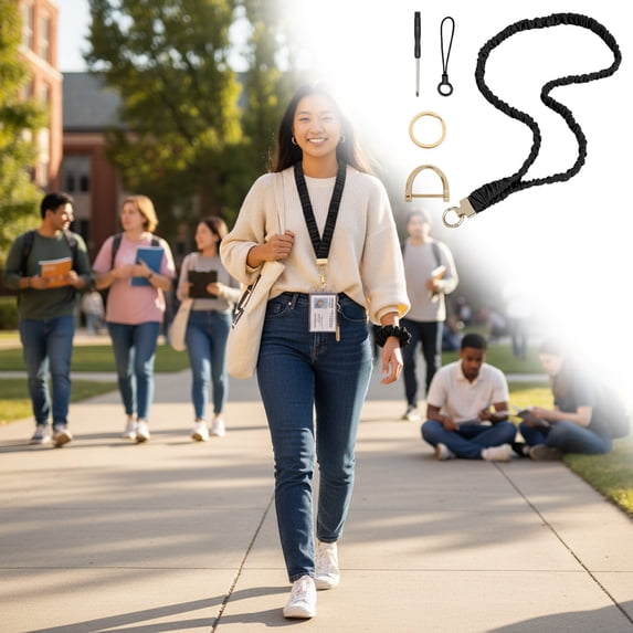 Cute Stretchy Lanyard for Teachers Women, Id Holder Scrunchie Lanyard with Metal Clip & Phone Tether Tab, 30+ Inches Retractable for Work School Travel Gym