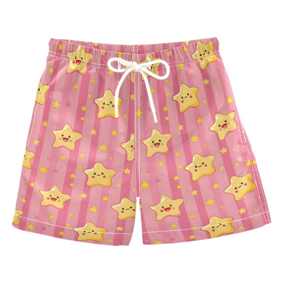 Cute Stripe Stars Pattern Swim Trunks Quick Dry Beach Pool Board Shorts Lightweight Stylish Print Sizes 2T to XL