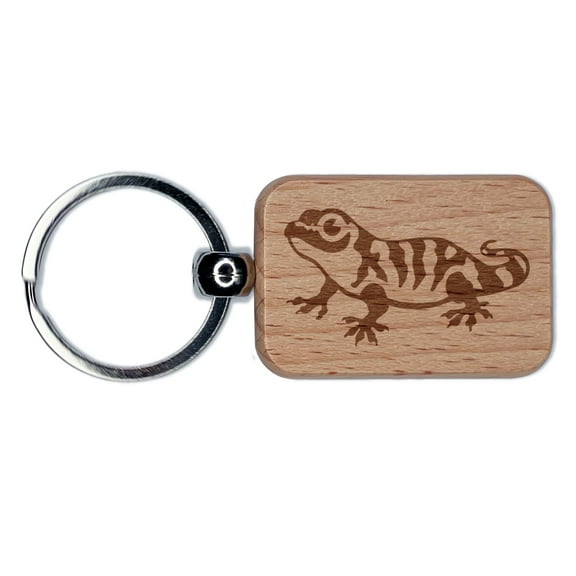 Cute Striped Gecko Lizard Reptile Rectangle Keychain Charm Tag - Engraved Wood