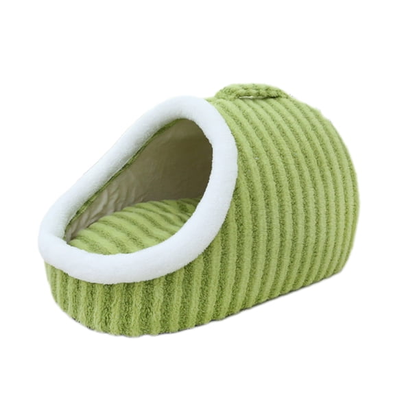 Cute Striped Semi-Enclosed Cat Bed, Removable Pet House Washable Warm Pet Nest for Small to Medium Cats and Dogs