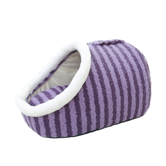 Cute Striped Semi-Enclosed Cat Bed, Removable Pet House Washable Warm Pet Nest for Small to Medium Cats and Dogs
