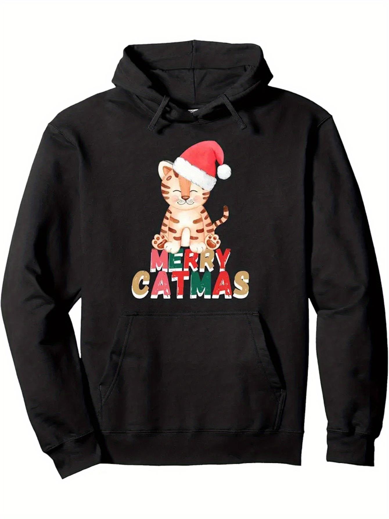 Cute Striped Tabby Cat Christmas Hoodie | Cozy Pullover Sweatshirt with ...
