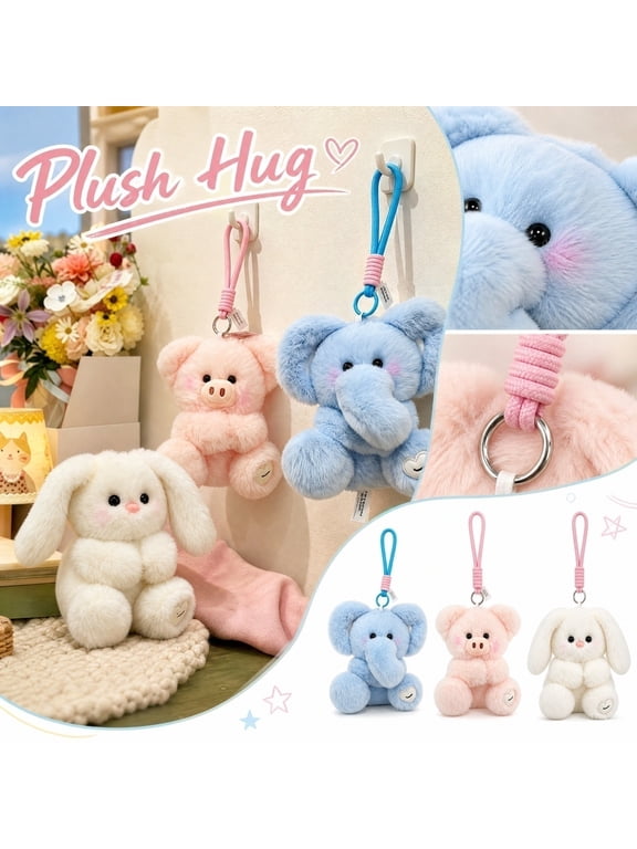 Cute Stuffed Animal Plush Toys, Small Stuffed Animals for Student, Cute Keychain for Purse, Stuffed Animal Keyring, Accessory for Backpack, 7X4 Inch Squeeze Fuzzy Portable Plush