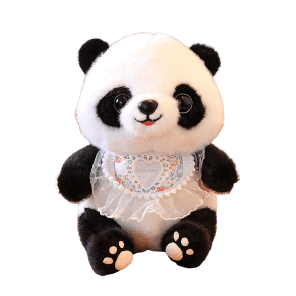 Cute Stuffed Panda Plush Toy, 9.8in Soft Cuddly Animal Doll, Realistic Black and White Design, Home Room Decoration, Decorative Accent, Soft Fabric