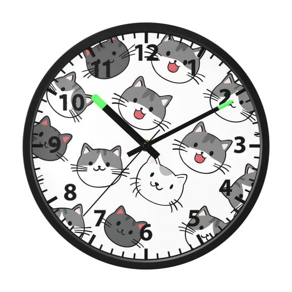 Cute Style Cat Wall Clock 12 Inch Voice Activated Night Light Silent Non Ticking