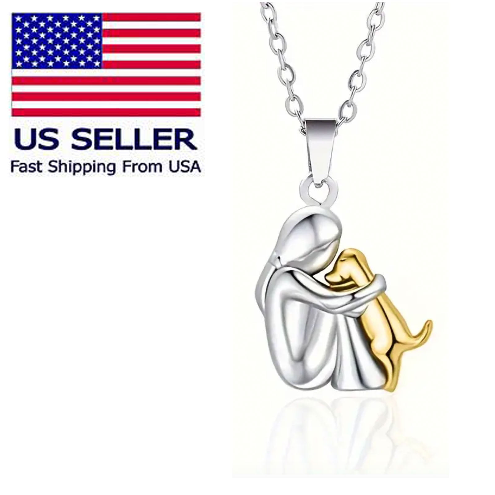 FRUILIBEE Cute Style Little Girls Hug With Pet Dog Pendant Necklace, Jewelry Gifts for Women, Mom, Girls and Best Friend, Anniversary Valentines Day, Holiday Gifts