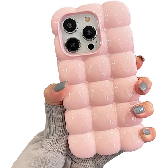 Cute Stylish Bread Chocolate Block 3D Glossy Protective TPU Case with Fashionable Designs for Women Girls Compatible with iPhone Case (Pink,iPhone 14 Pro)