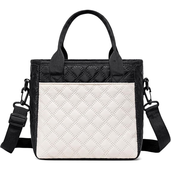 Cute Stylish Small Insulated Lunch Bag for Women Men Kids, Ultrasonic SoftTouch LunchBox for School, Office, Picnic, Durable Lunch Tote with Adjustable Strap & Dual Zippers, Black&Cream