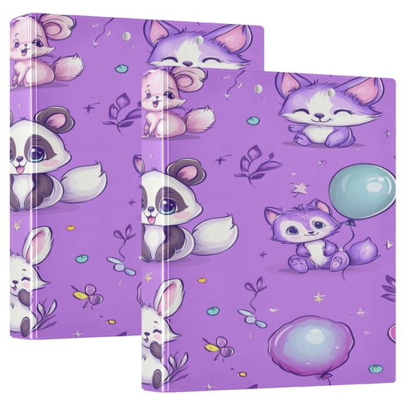 Cute Stylized Pandas Pattern 12.4x10.6in PVC Round Ring Binder, D-Ring 3-Hole, Metal Clip, 200 Sheets