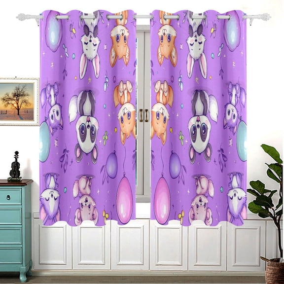 Cute Stylized Pandas Pattern 63x55in Window Curtain Panels 63x55in 2-Piece Heavy Duty 80% Light Blocking