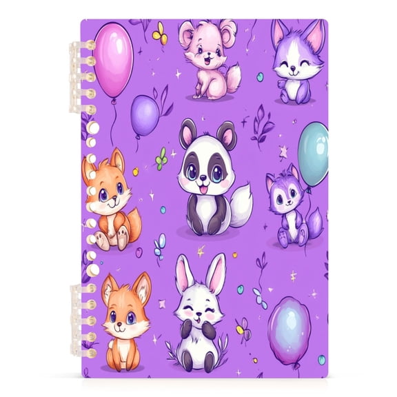 Cute Stylized Pandas Pattern A5 8.3x5.7in PP Notebook, Adjustable Rings, 60 Sheets, Diary or Journey Note