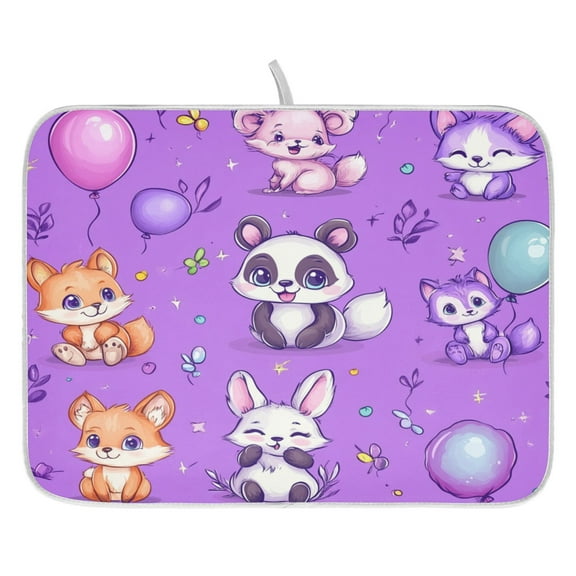 Cute Stylized Pandas Pattern Dish Drying Mat for Kitchen, Quick Drying Absorbent Soft Durable 16" x 18"