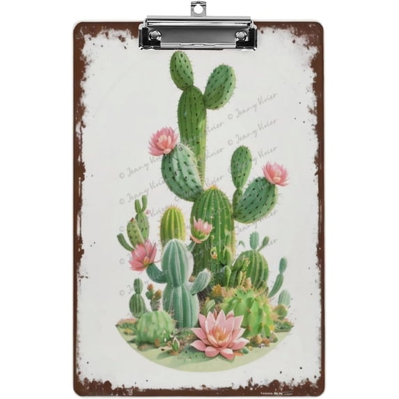 Cute Succulent Clipboard Wooden Design Decorative A4 Letter Size Clip Boards for Classroom Office, Standard Size 8.7" x 12.6" with Low Profile Metal Clip,Cacti Art