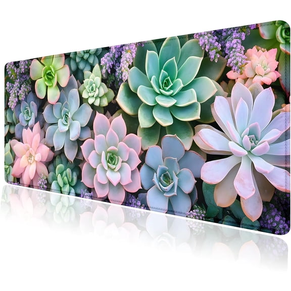Cute Succulent Plants Large Mouse Pad, Desk Mat Computer Keyboard Pad Non-Slip Rubber Base Waterproof with Stitched Edges for Laptop Gaming, Office & Home 31.5 x 11.8 Inch (XL-17)