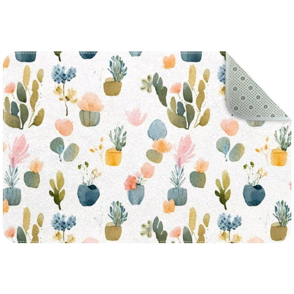 Cute Succulents Cactus Pots Green Pattern Small Area Rug, Non-Slip Door Mat Indoor Floor Mat, Washable Kitchen Rug Entrance Door Mat for Bedroom Living Room