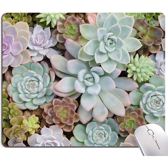 Cute Succulents Mouse Pad, Natural Plants Mousepad for Design, Anti-Slip Rubber Base Wireless Mouse Pads for Laptop