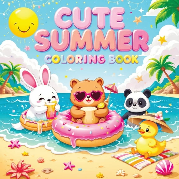 Cute Summer: A Coloring Book for Kids and Teens Featuring Adorable, Happy Animals Enjoying Sunny Days - Simple and Fun D, (Paperback)