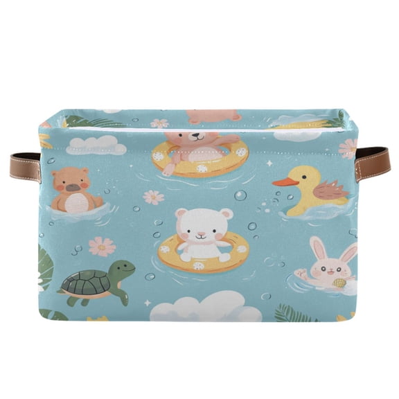 Cute Summer Animals Pattern Foldable Storage Basket,Canvas Fabric Foldable Storage Bins with Handles Open Home Storage Bins Boxes for Toy Book Shelf Closet Baskets