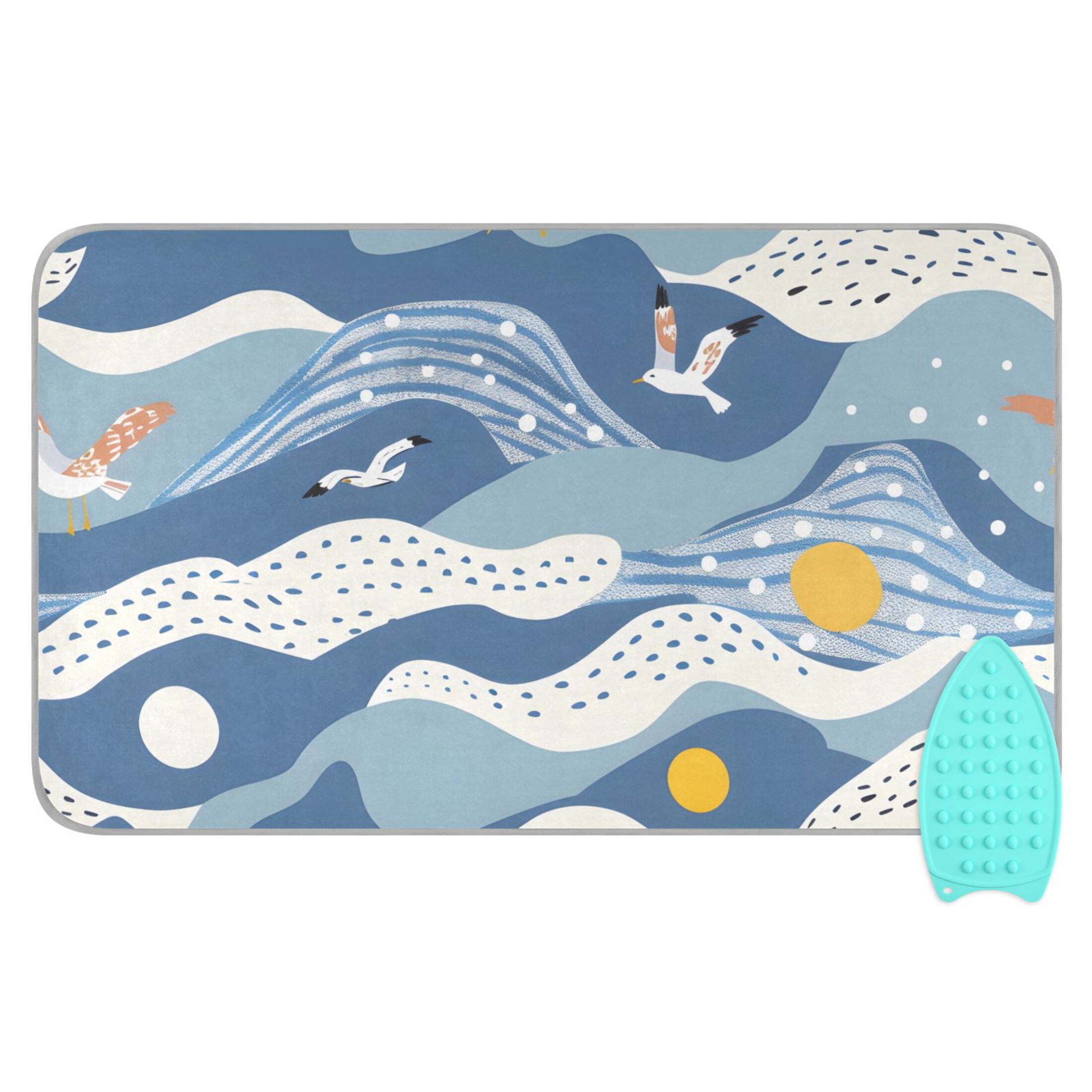 Cute Summer Beach Wave Gulls Ironing Mat Blanket Portable Travel Ironing Pad Heat Resistant Pad 47.2" x 27.6”